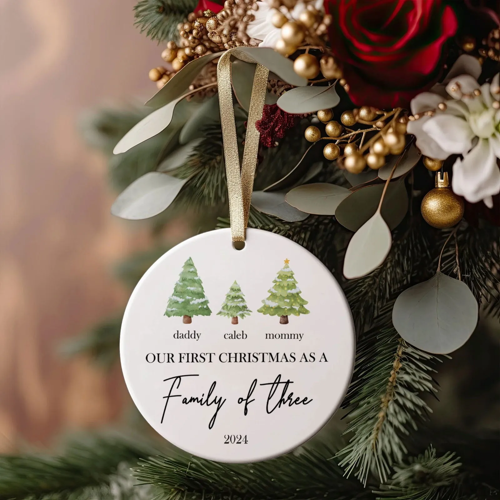 Personalized Family Ornament with Christmas tree, Custom Xmas Tree Ornament CX01-22