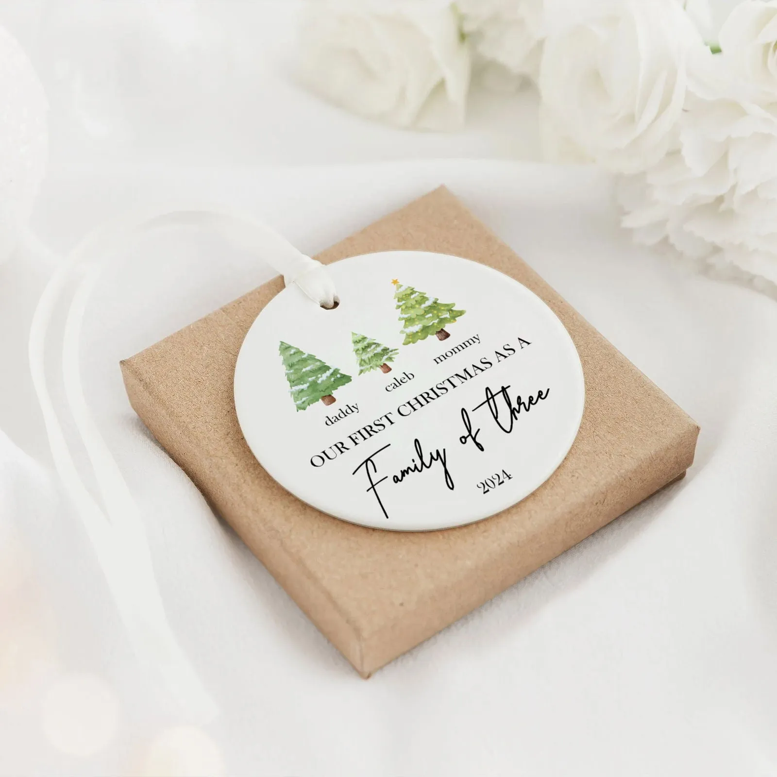 Personalized Family Ornament with Christmas tree, Custom Xmas Tree Ornament CX01-22