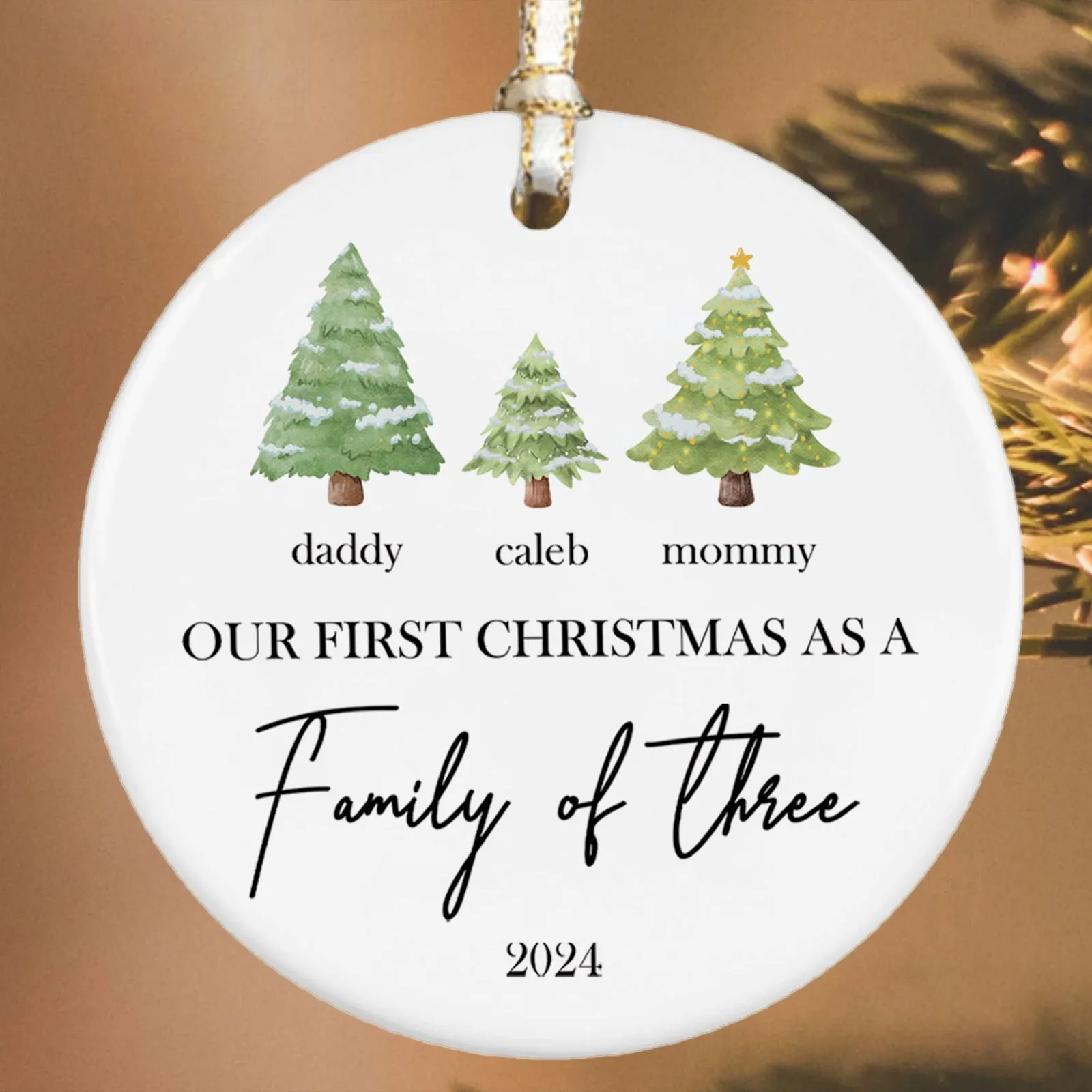 Personalized Family Ornament with Christmas tree, Custom Xmas Tree Ornament CX01-22