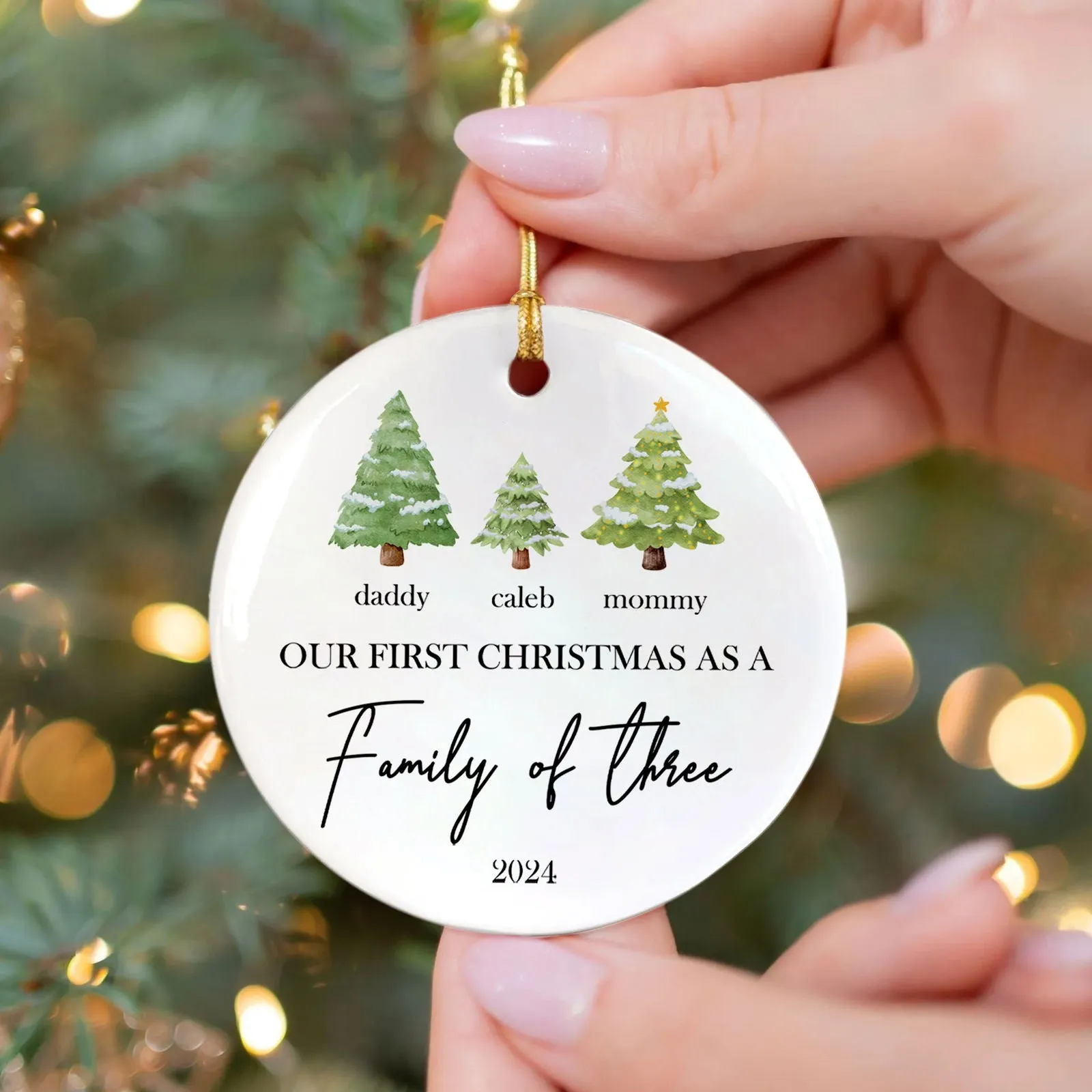 Personalized Family Ornament with Christmas tree, Custom Xmas Tree Ornament CX01-22