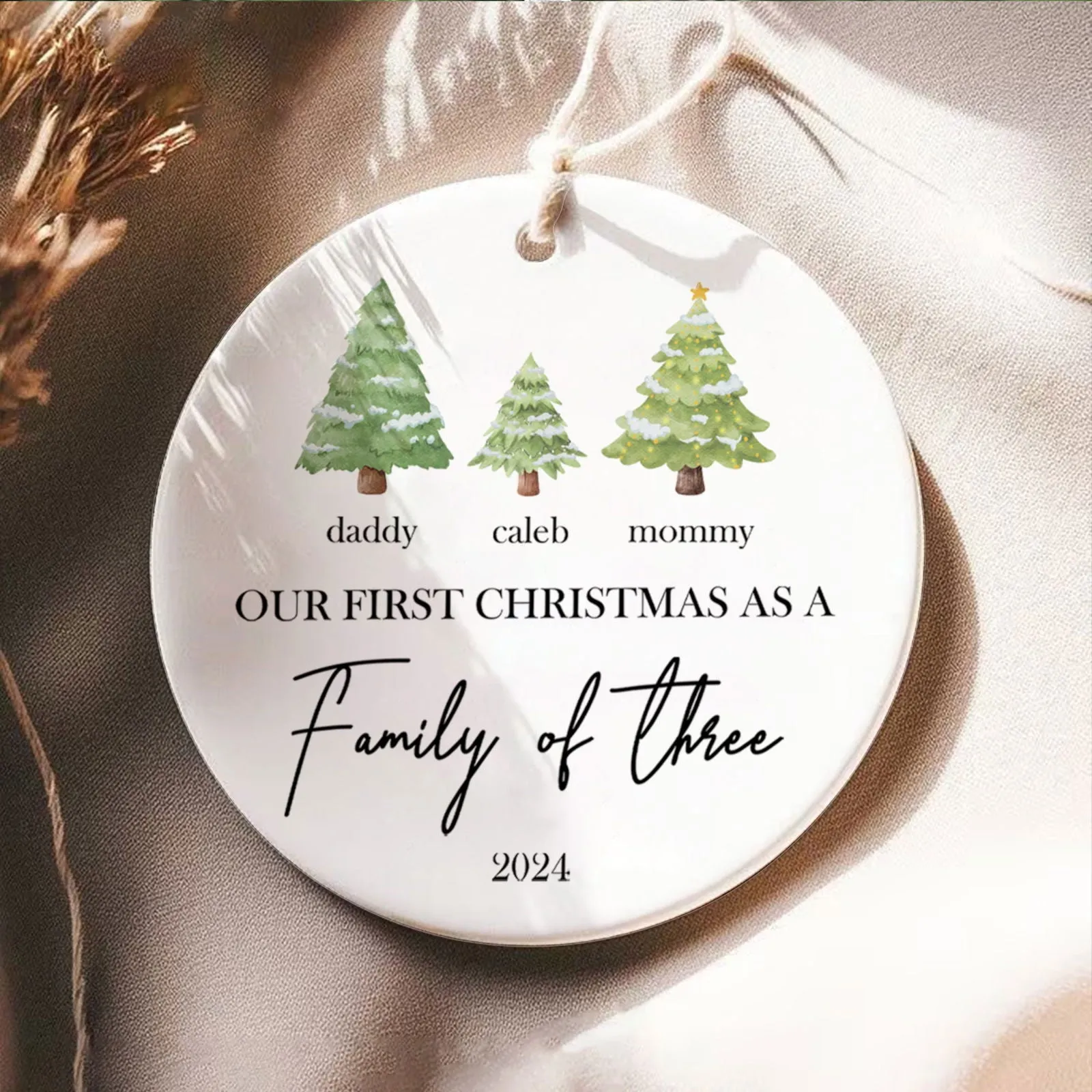 Personalized Family Ornament with Christmas tree, Custom Xmas Tree Ornament CX01-22