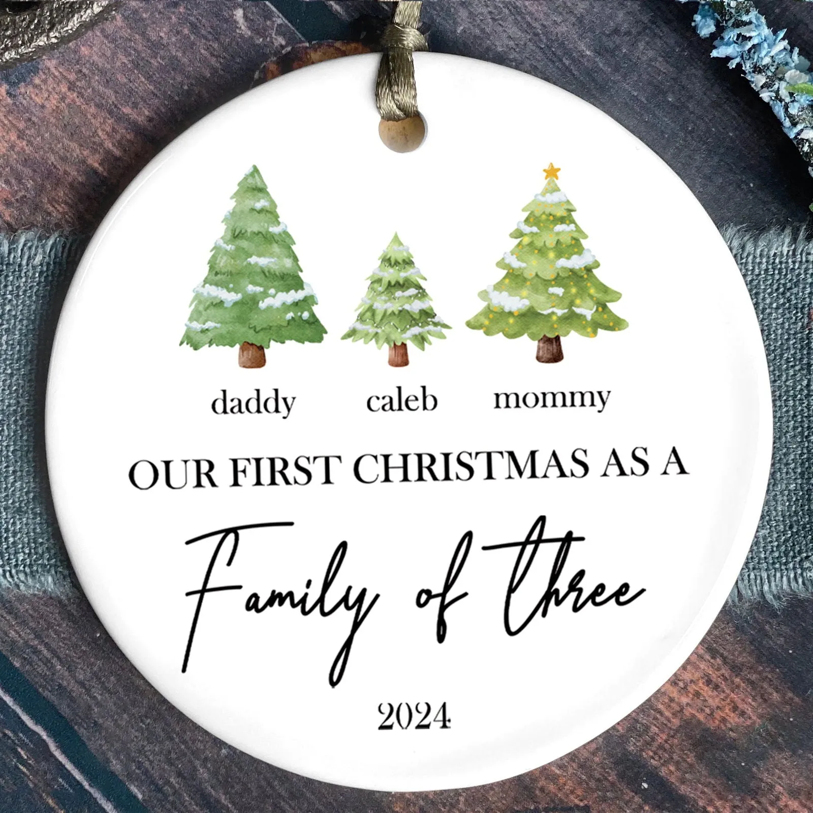 Personalized Family Ornament with Christmas tree, Custom Xmas Tree Ornament CX01-22