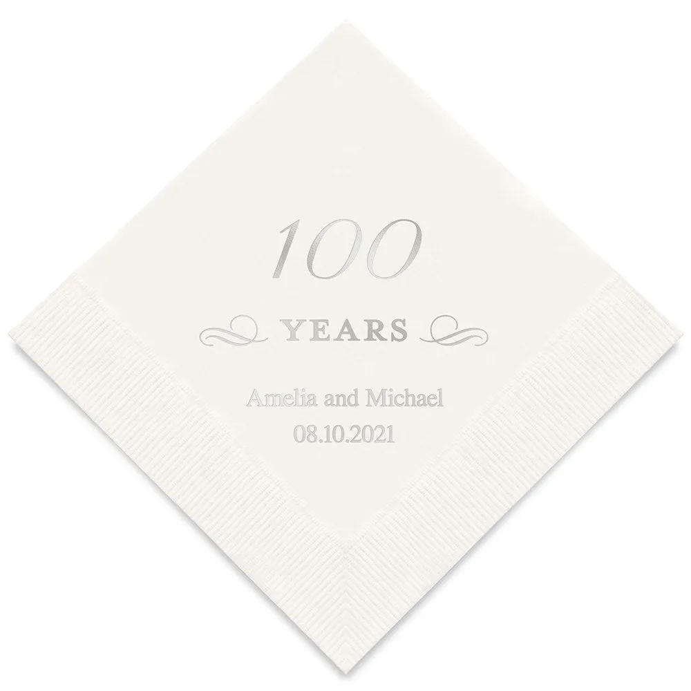 PERSONALIZED FOIL PRINTED PAPER NAPKINS - 100 Years

(50/pkg)
