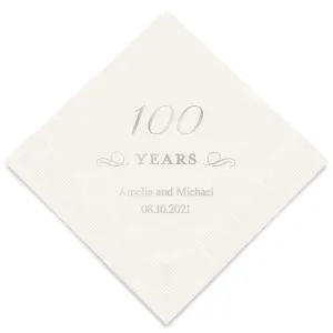 PERSONALIZED FOIL PRINTED PAPER NAPKINS - 100 Years

(50/pkg)