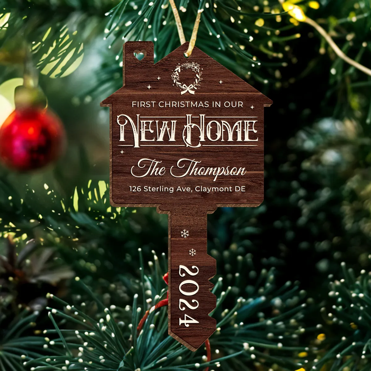 Personalized New Home Ornament - Custom Shaped Wooden Ornament, First Christmas in Our New Home Christmas Ornament, Gifts for Family, Housewarming