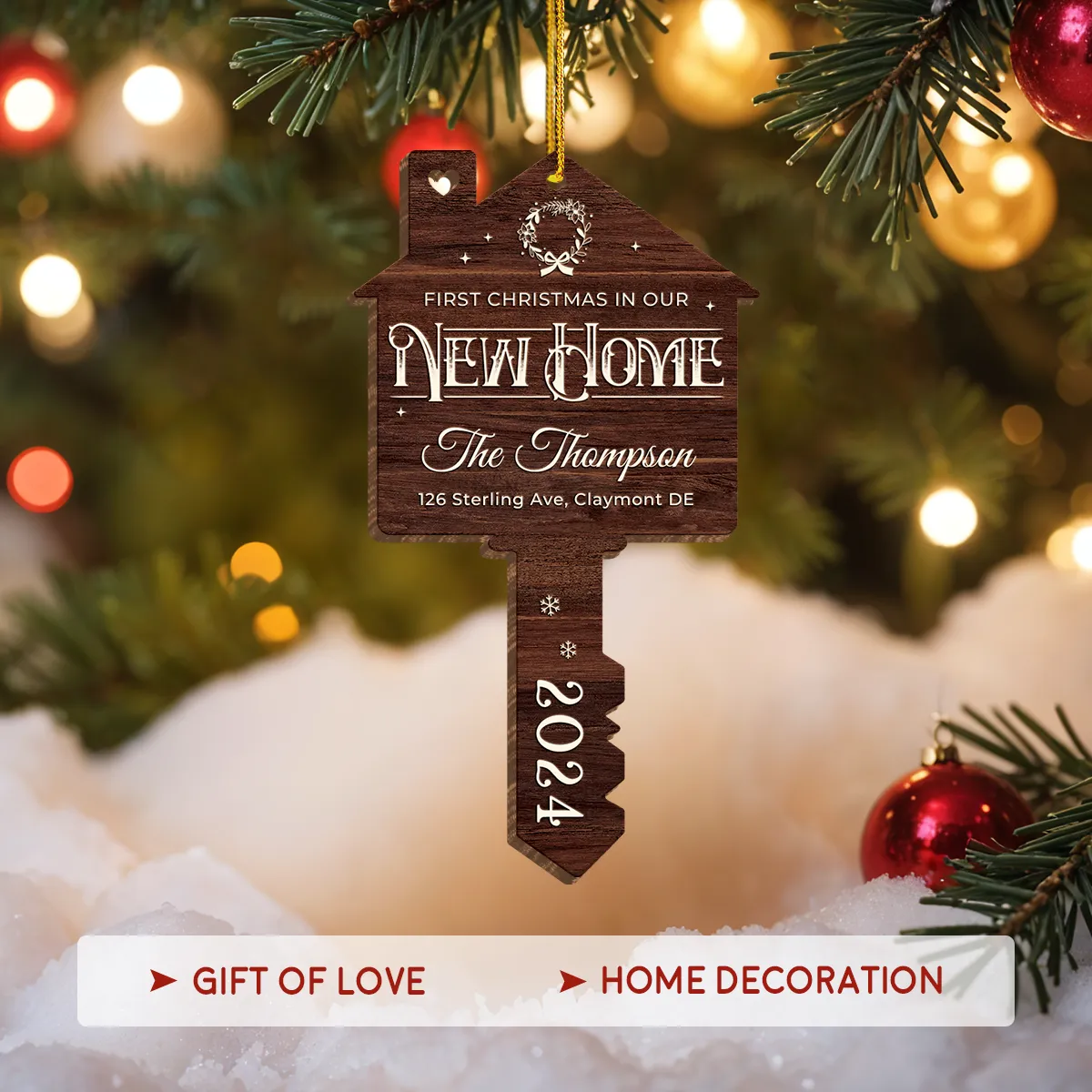 Personalized New Home Ornament - Custom Shaped Wooden Ornament, First Christmas in Our New Home Christmas Ornament, Gifts for Family, Housewarming