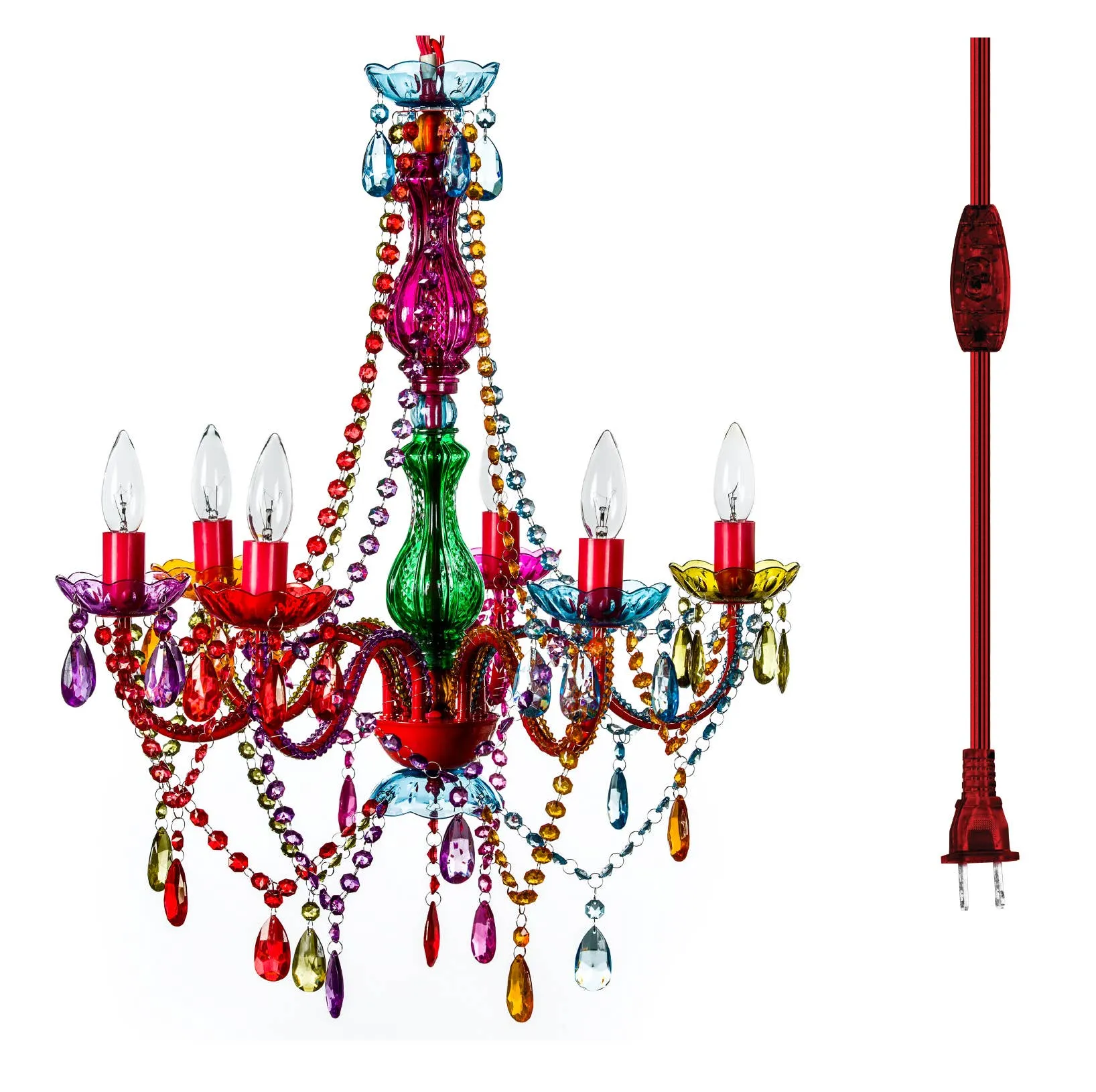 Plug-in Chandelier | 6-Light | Multi-Colored