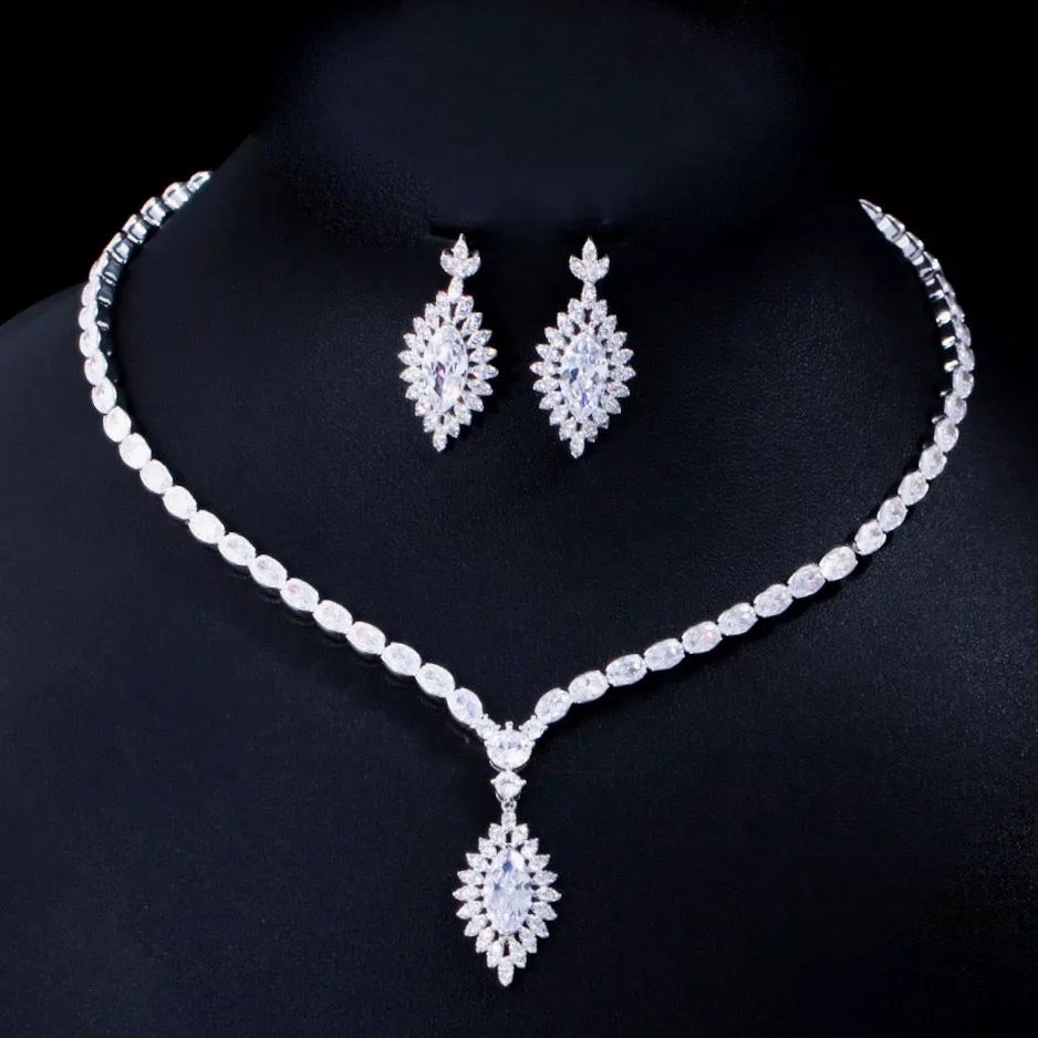 "Luella" - Cubic Zirconia Bridal Jewelry Set - Available in Silver and Gold