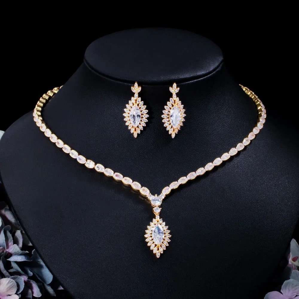 "Luella" - Cubic Zirconia Bridal Jewelry Set - Available in Silver and Gold
