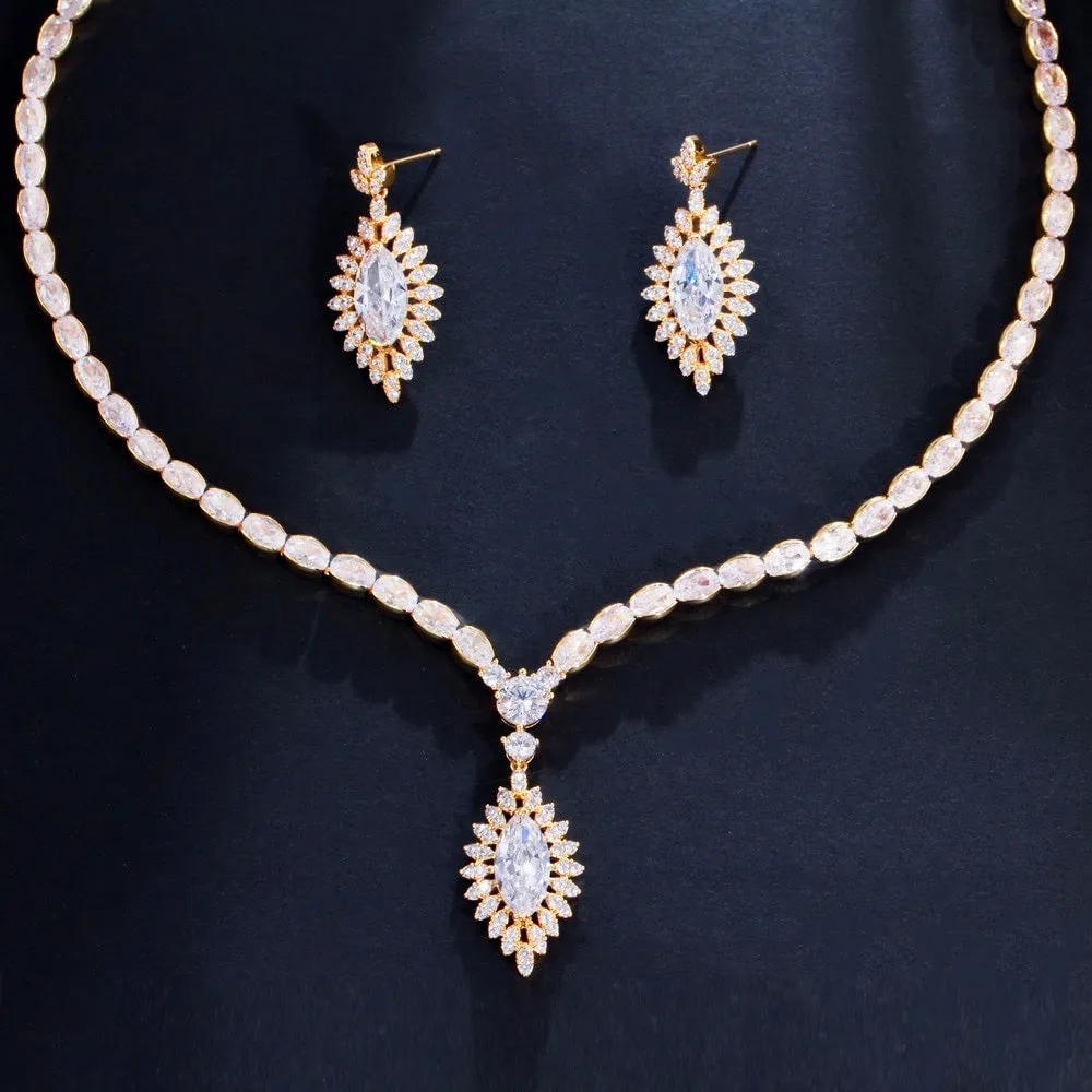 "Luella" - Cubic Zirconia Bridal Jewelry Set - Available in Silver and Gold