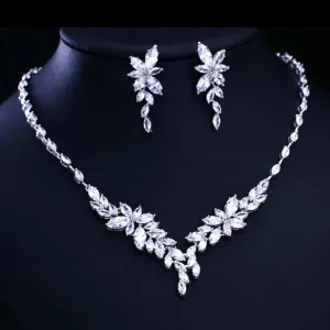 "Vivienne" - Luxury CZ Bridal Necklace and Earrings Set - Available in Silver, Rose Gold and Yellow Gold