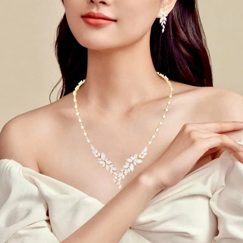 "Vivienne" - Luxury CZ Bridal Necklace and Earrings Set - Available in Silver, Rose Gold and Yellow Gold