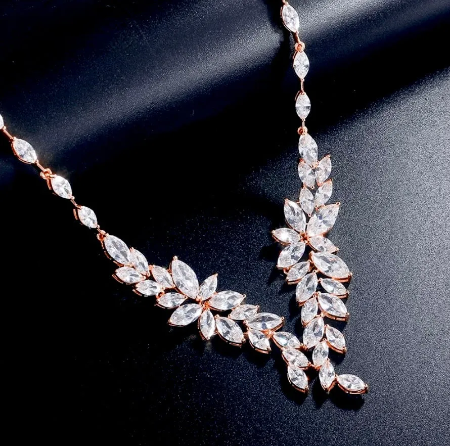 "Vivienne" - Luxury CZ Bridal Necklace and Earrings Set - Available in Silver, Rose Gold and Yellow Gold