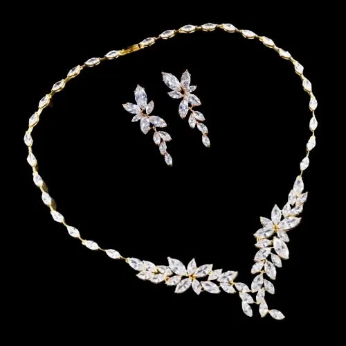 "Vivienne" - Luxury CZ Bridal Necklace and Earrings Set - Available in Silver, Rose Gold and Yellow Gold
