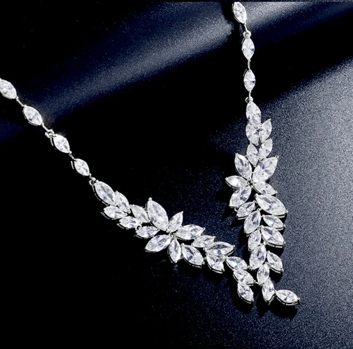 "Vivienne" - Luxury CZ Bridal Necklace and Earrings Set - Available in Silver, Rose Gold and Yellow Gold