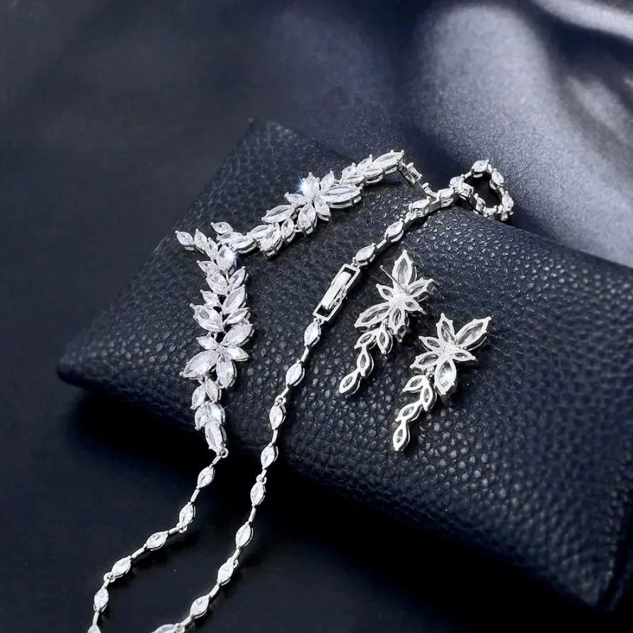 "Vivienne" - Luxury CZ Bridal Necklace and Earrings Set - Available in Silver, Rose Gold and Yellow Gold
