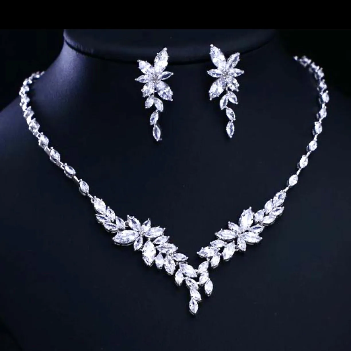 "Vivienne" - Luxury CZ Bridal Necklace and Earrings Set - Available in Silver, Rose Gold and Yellow Gold