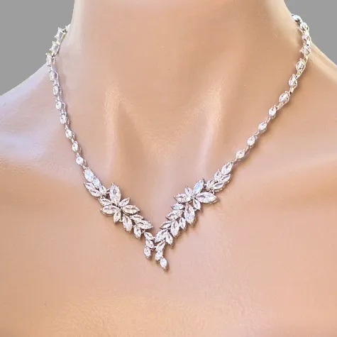 "Vivienne" - Luxury CZ Bridal Necklace and Earrings Set - Available in Silver, Rose Gold and Yellow Gold