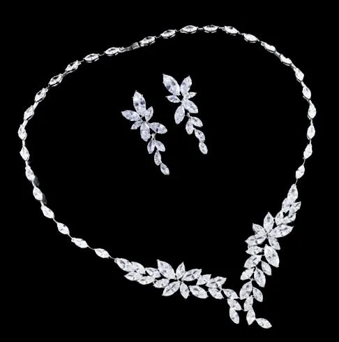 "Vivienne" - Luxury CZ Bridal Necklace and Earrings Set - Available in Silver, Rose Gold and Yellow Gold