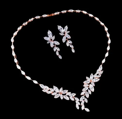 "Vivienne" - Luxury CZ Bridal Necklace and Earrings Set - Available in Silver, Rose Gold and Yellow Gold