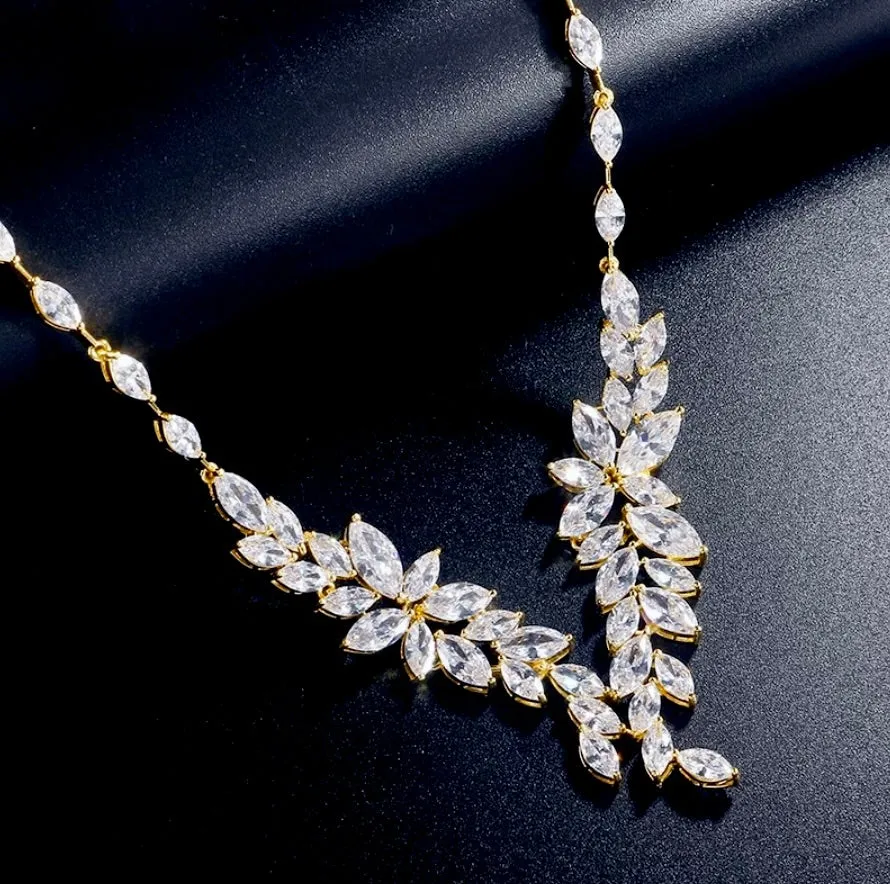 "Vivienne" - Luxury CZ Bridal Necklace and Earrings Set - Available in Silver, Rose Gold and Yellow Gold