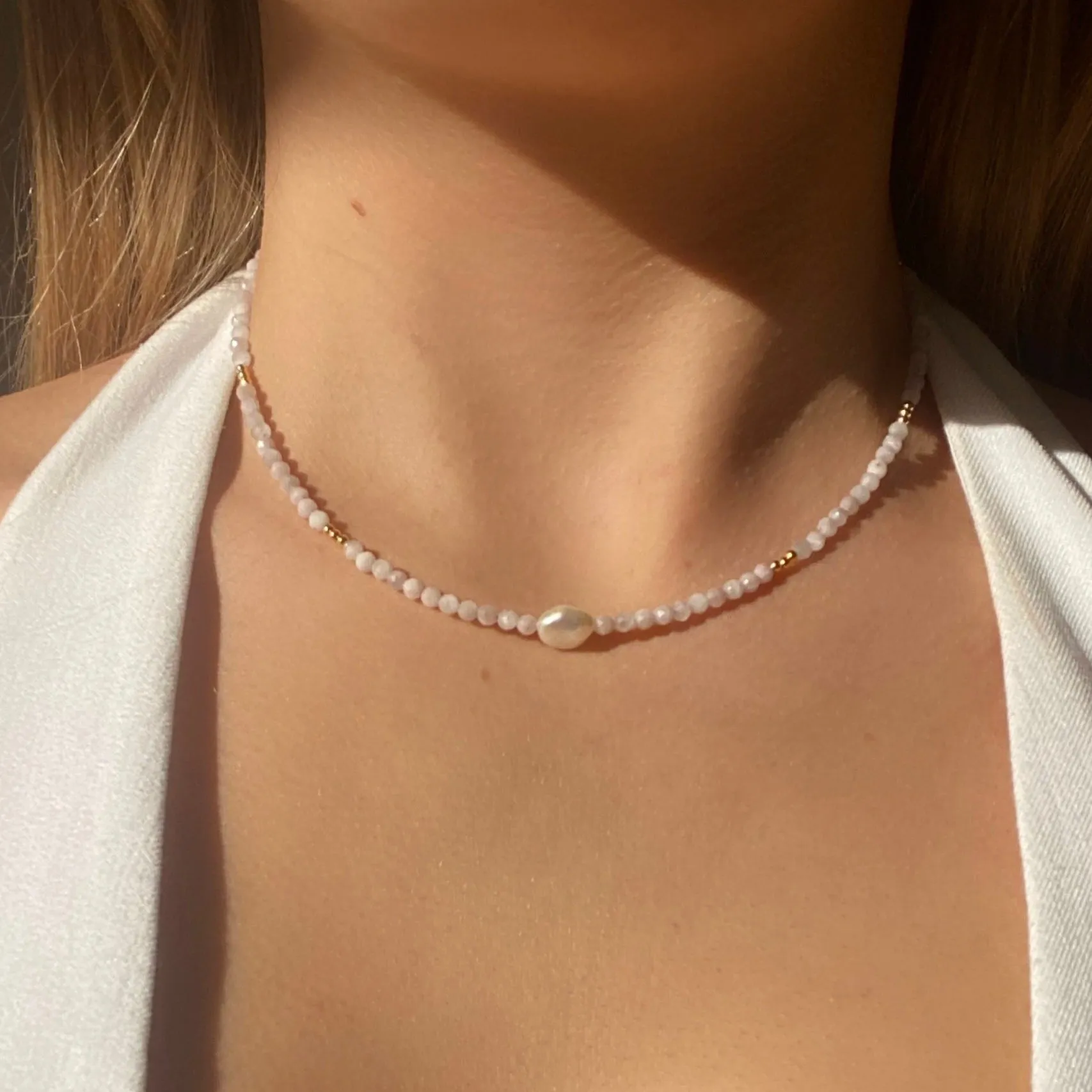 Sea Foam Keshi Pearl Necklace Gold