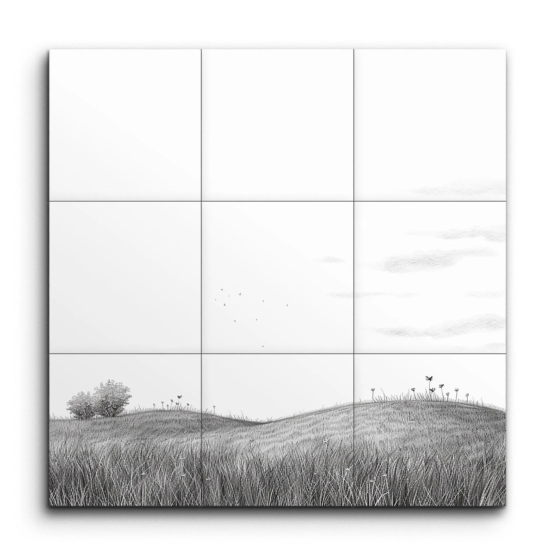 Serene Grayscale Landscape with Rolling Hills