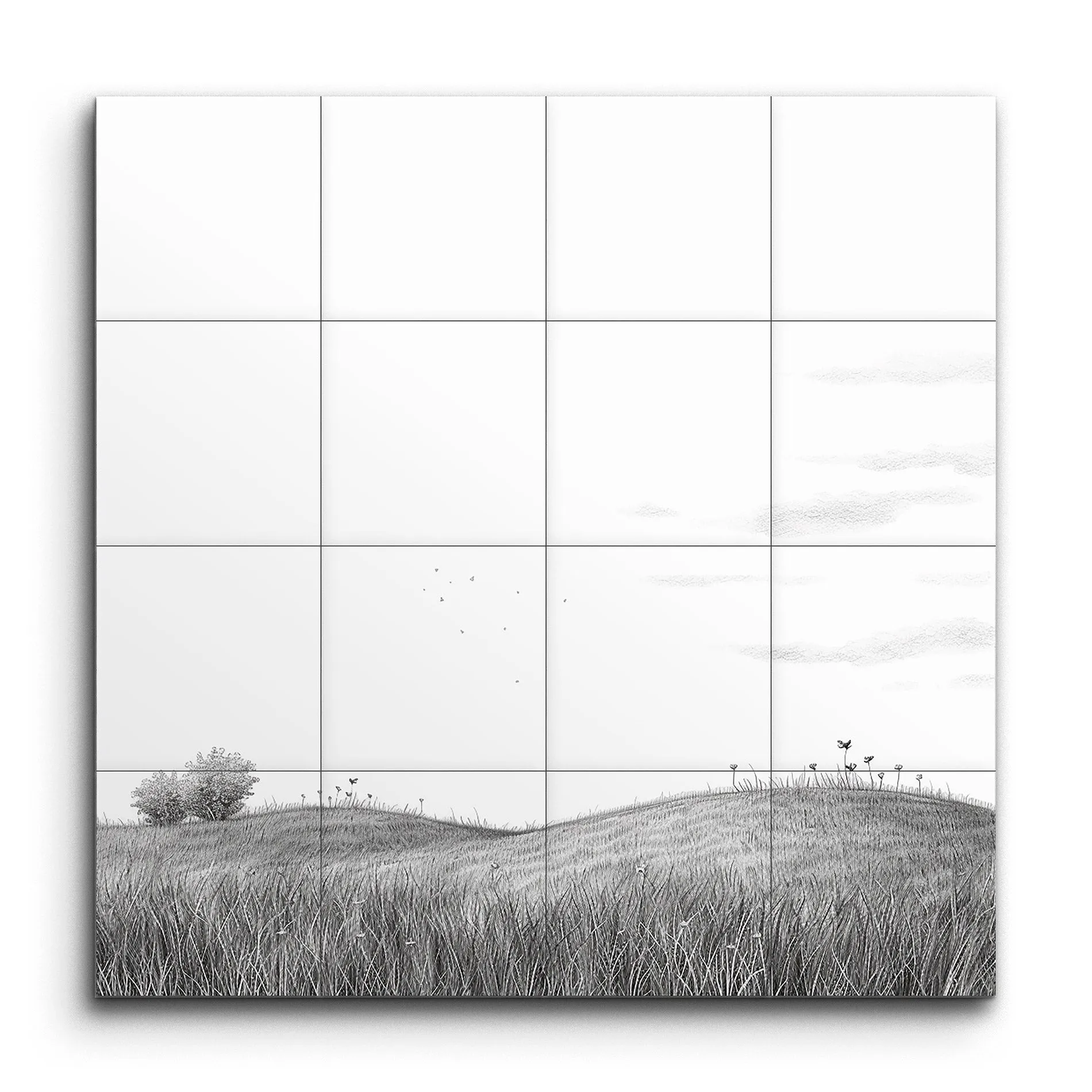 Serene Grayscale Landscape with Rolling Hills