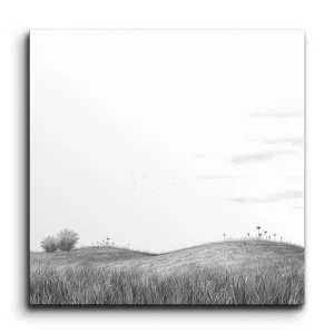Serene Grayscale Landscape with Rolling Hills