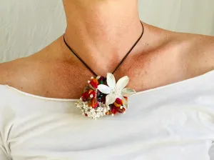 Silver Flower Necklace. Silk tassels .999 Silver.