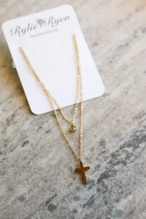 Simple Cross Layered Necklace in Gold