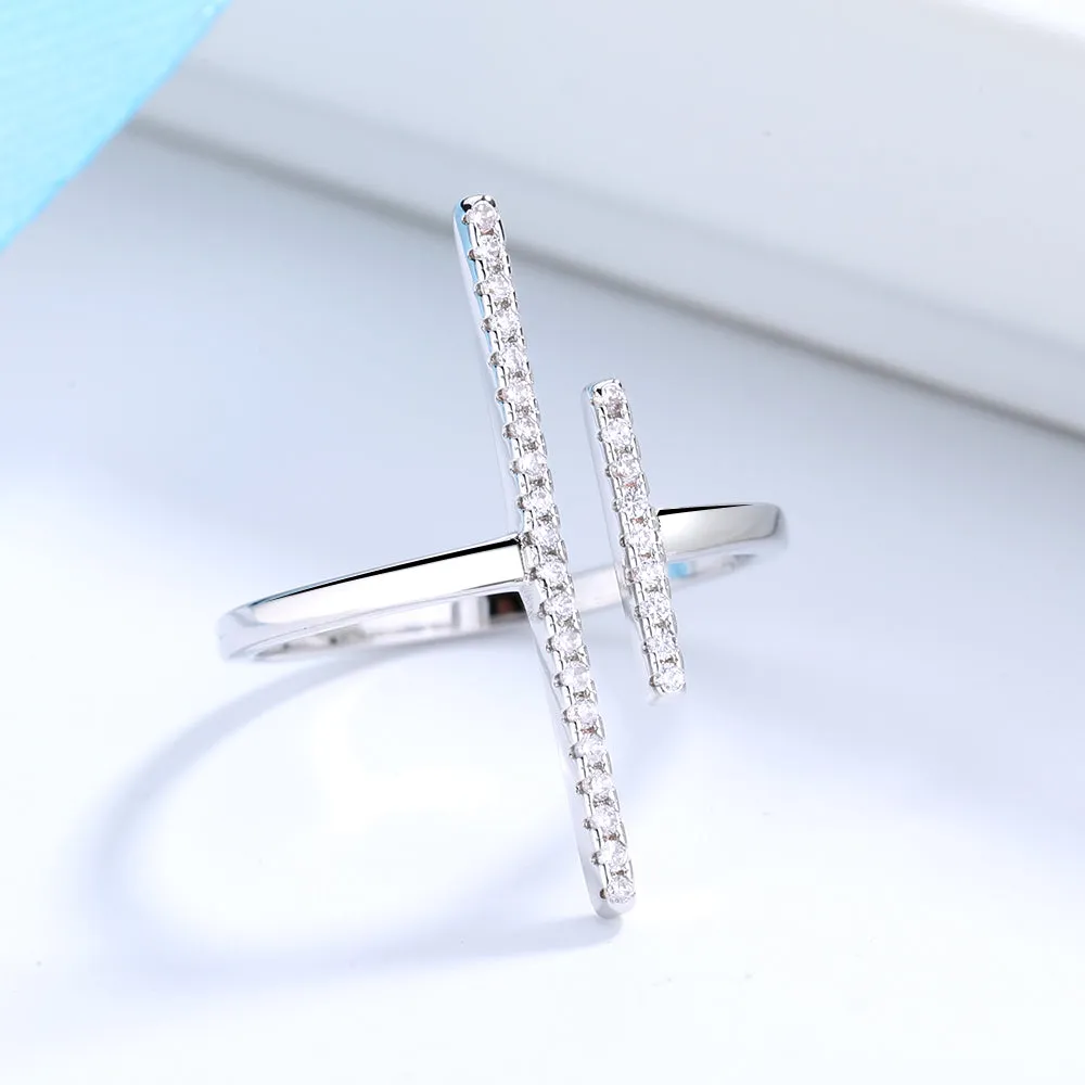 Sterling Silver Minimilast Swarovski Crystal Vertical Bar Ring