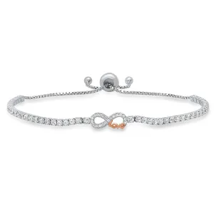 Sterling Silver Petite Two-Tone "Love" Infinity CZ Adjustable Bracelet