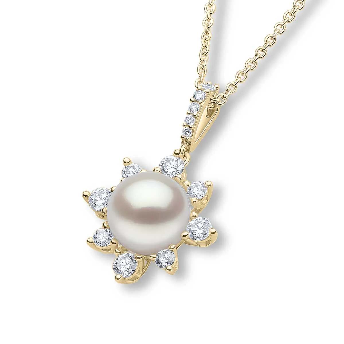 Trend 18K Gold Freshwater Pearl and Diamond Star Pendant