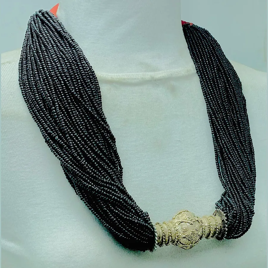 Unique Black Layered Beaded Tribal Necklace