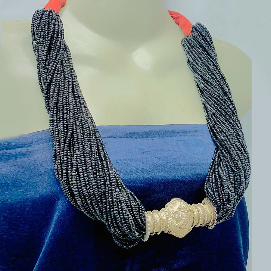 Unique Black Layered Beaded Tribal Necklace