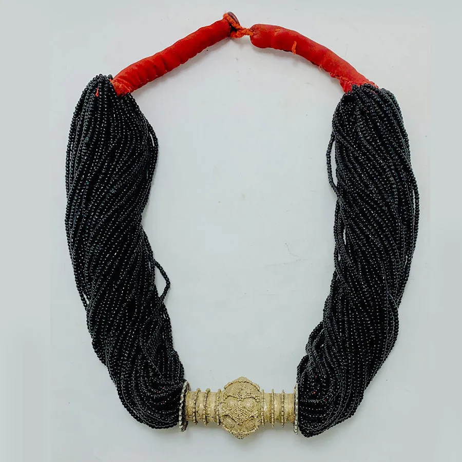Unique Black Layered Beaded Tribal Necklace
