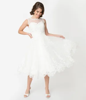 Unique Vintage 1950s Style Ivory Lace & Tulle Riviera Bridal Dress