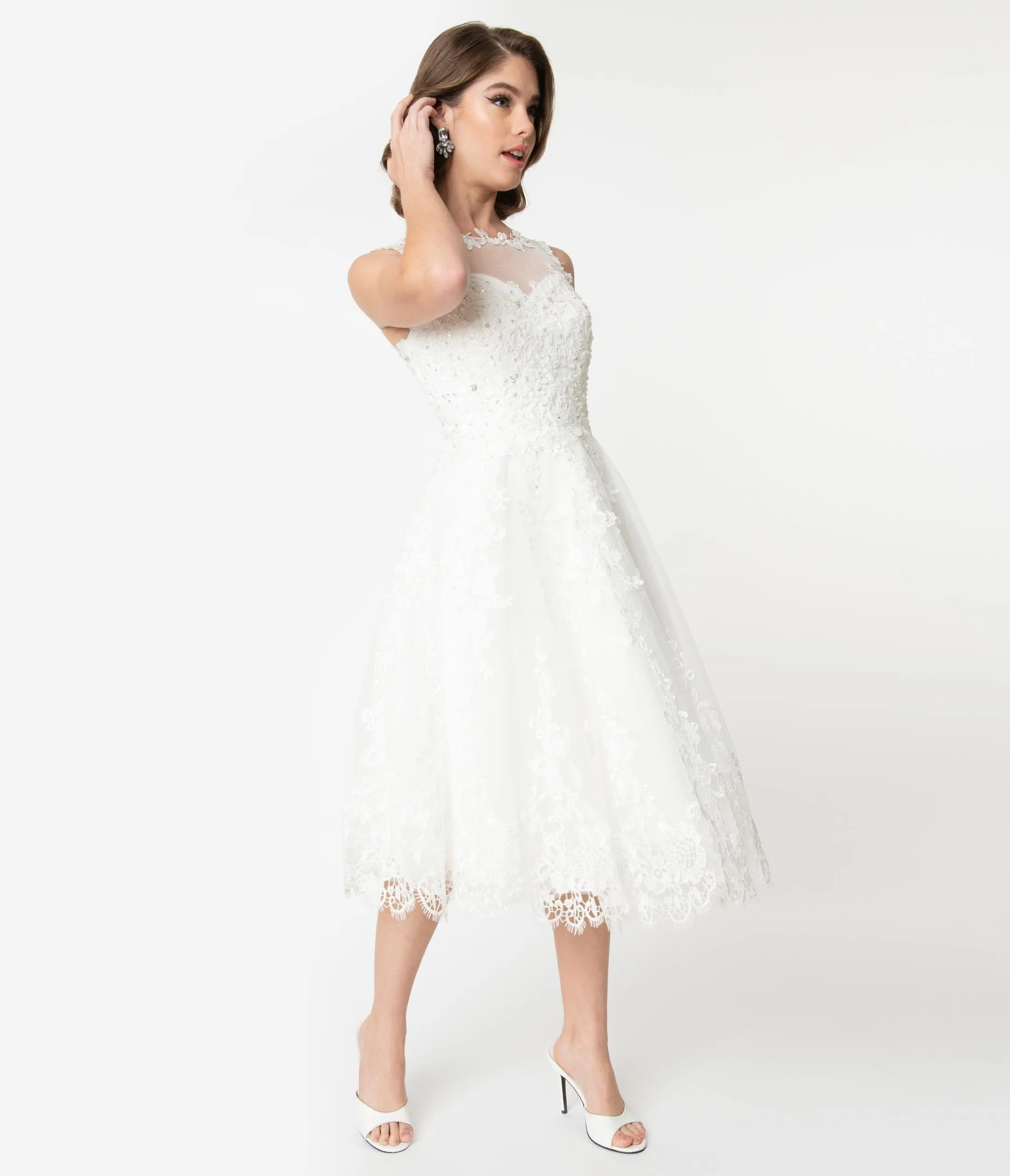 Unique Vintage 1950s Style Ivory Lace & Tulle Riviera Bridal Dress