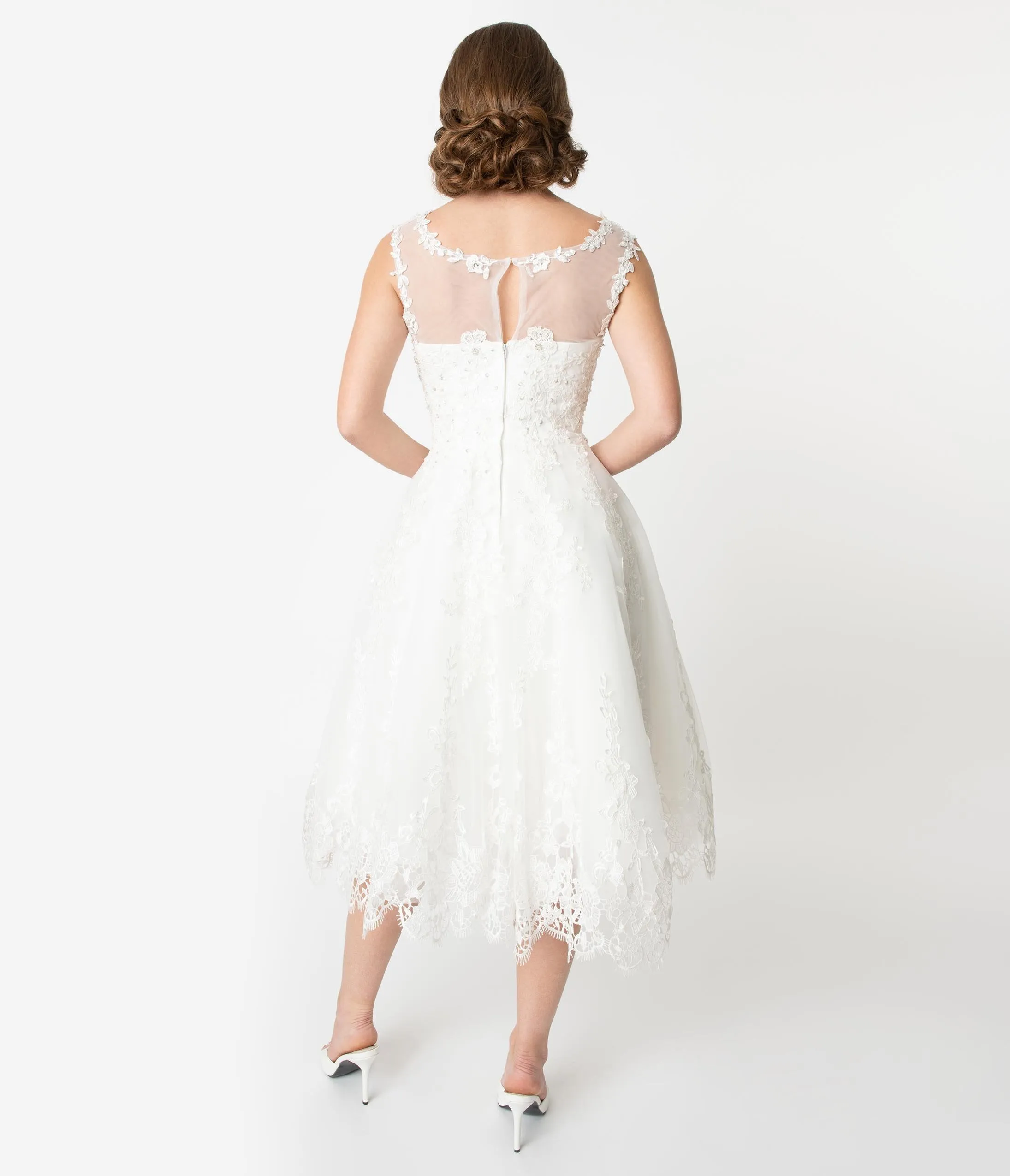 Unique Vintage 1950s Style Ivory Lace & Tulle Riviera Bridal Dress