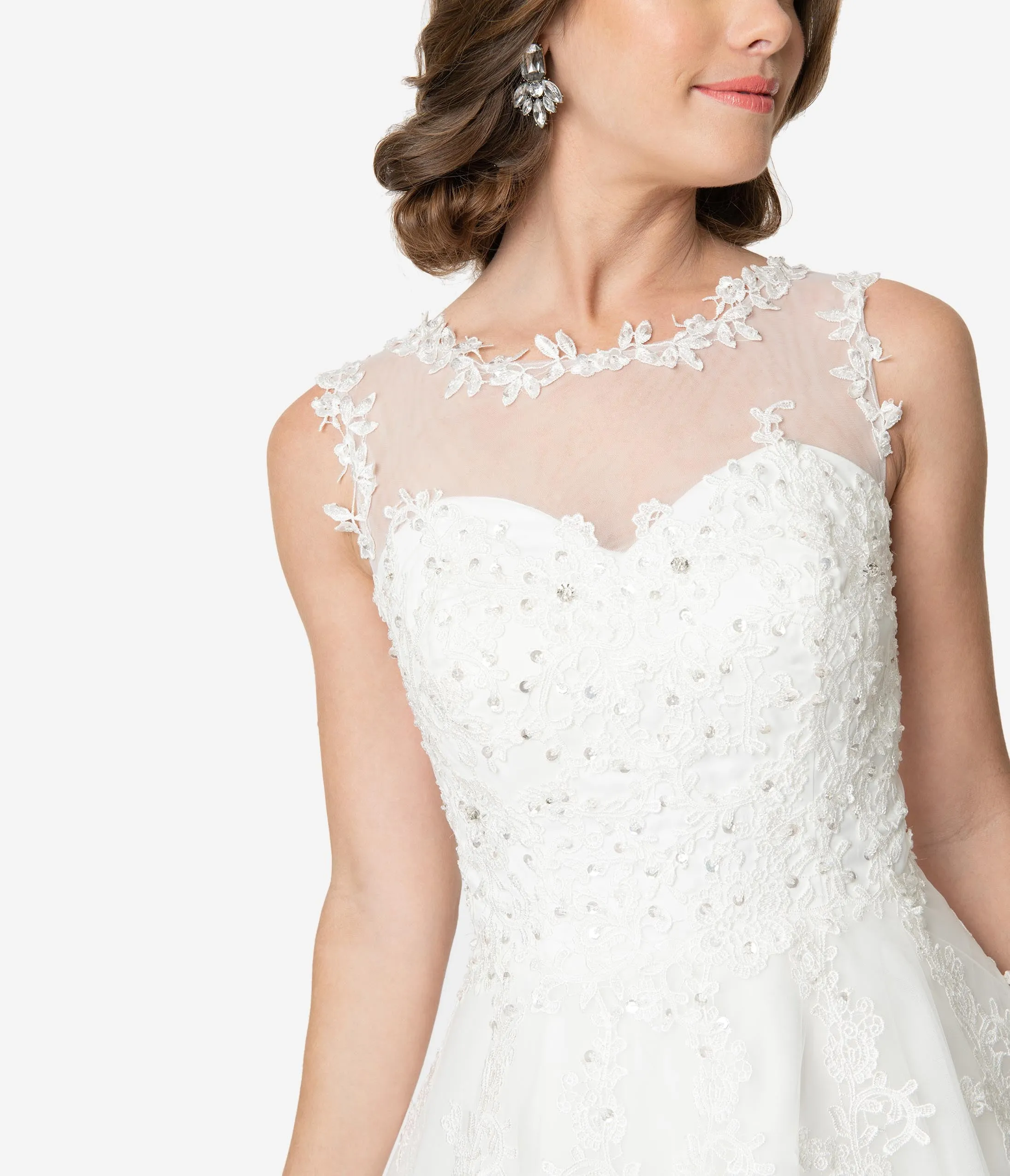Unique Vintage 1950s Style Ivory Lace & Tulle Riviera Bridal Dress