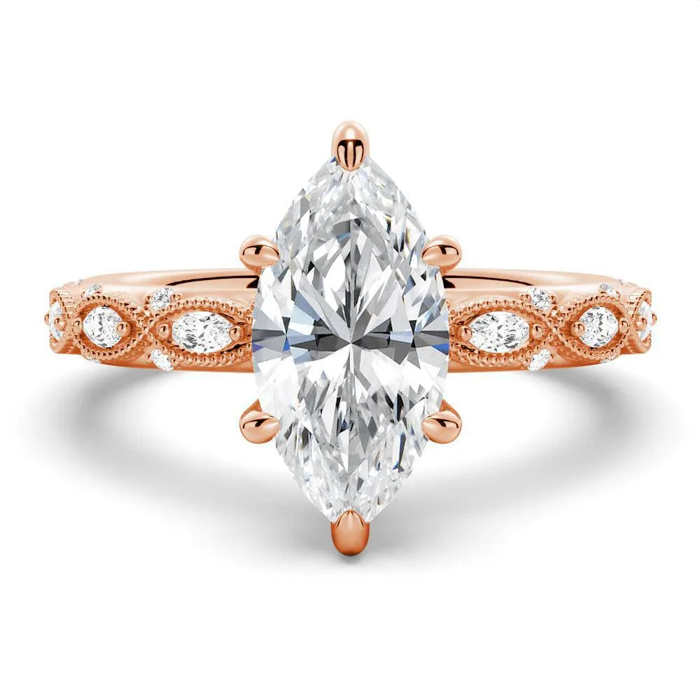 Vintage Infinity Milgrain Marquise Moissanite Engagement Ring