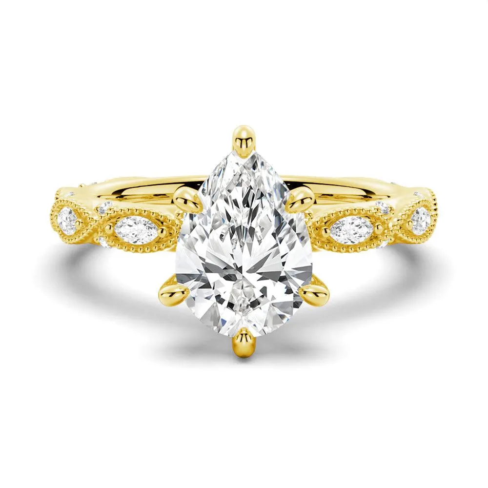 Vintage Infinity Milgrain Pear Shaped Moissanite Engagement Ring