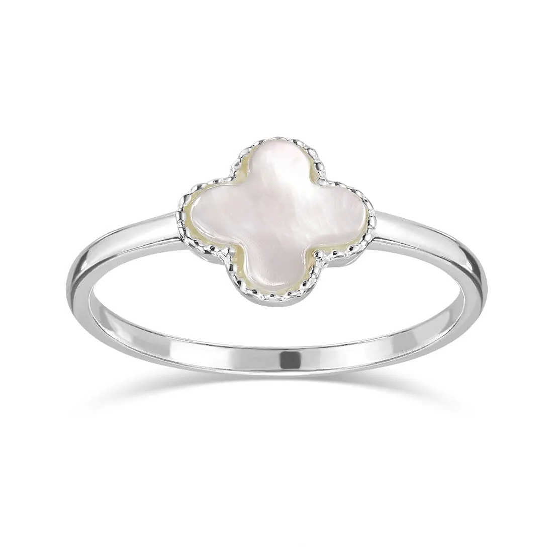White Mother of Pearl Clover Ring in Sterling Silver