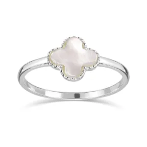 White Mother of Pearl Clover Ring in Sterling Silver