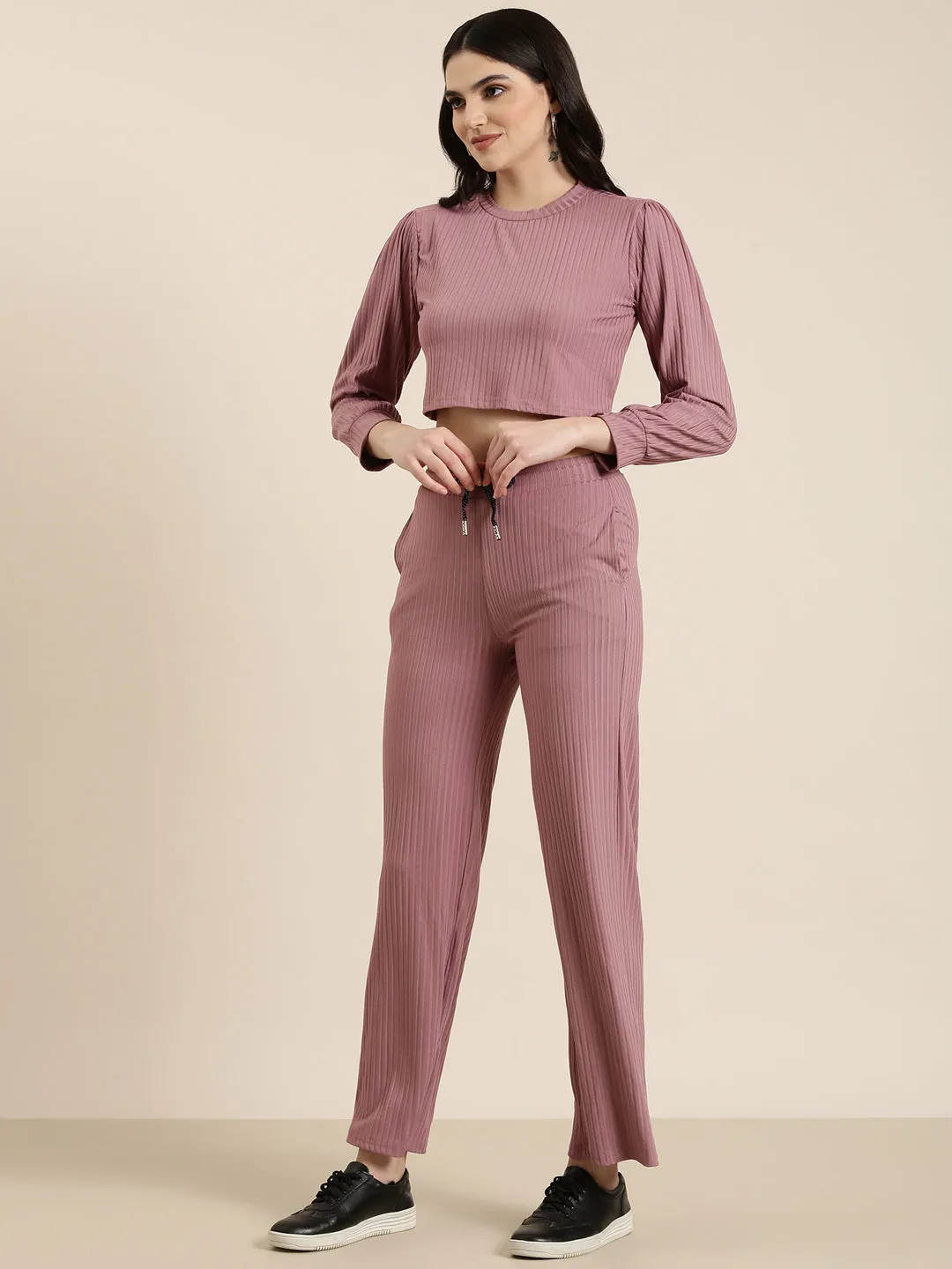 Women Mauve Solid Co-Ords