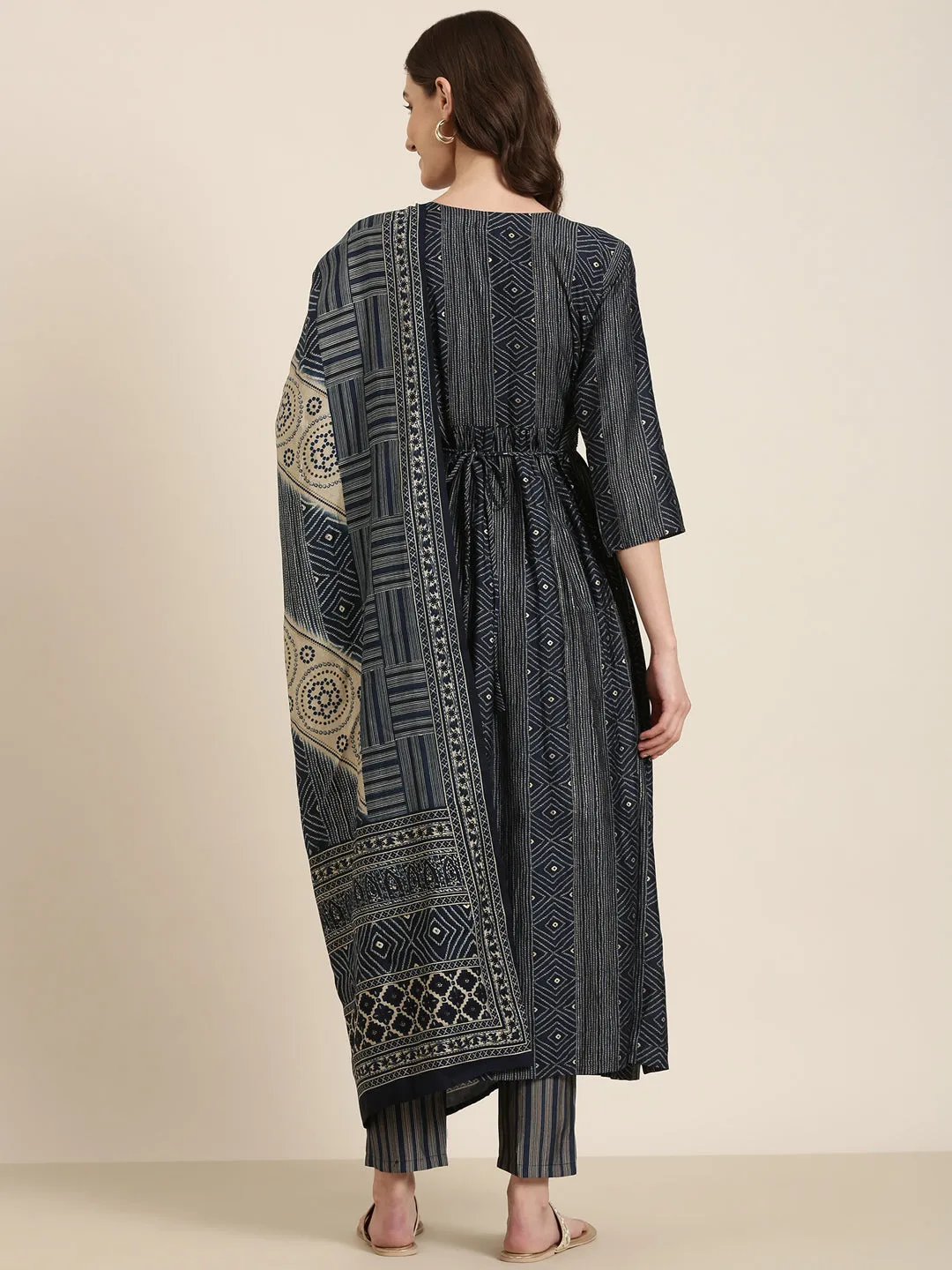 Women Navy Blue Printed Kurta Set