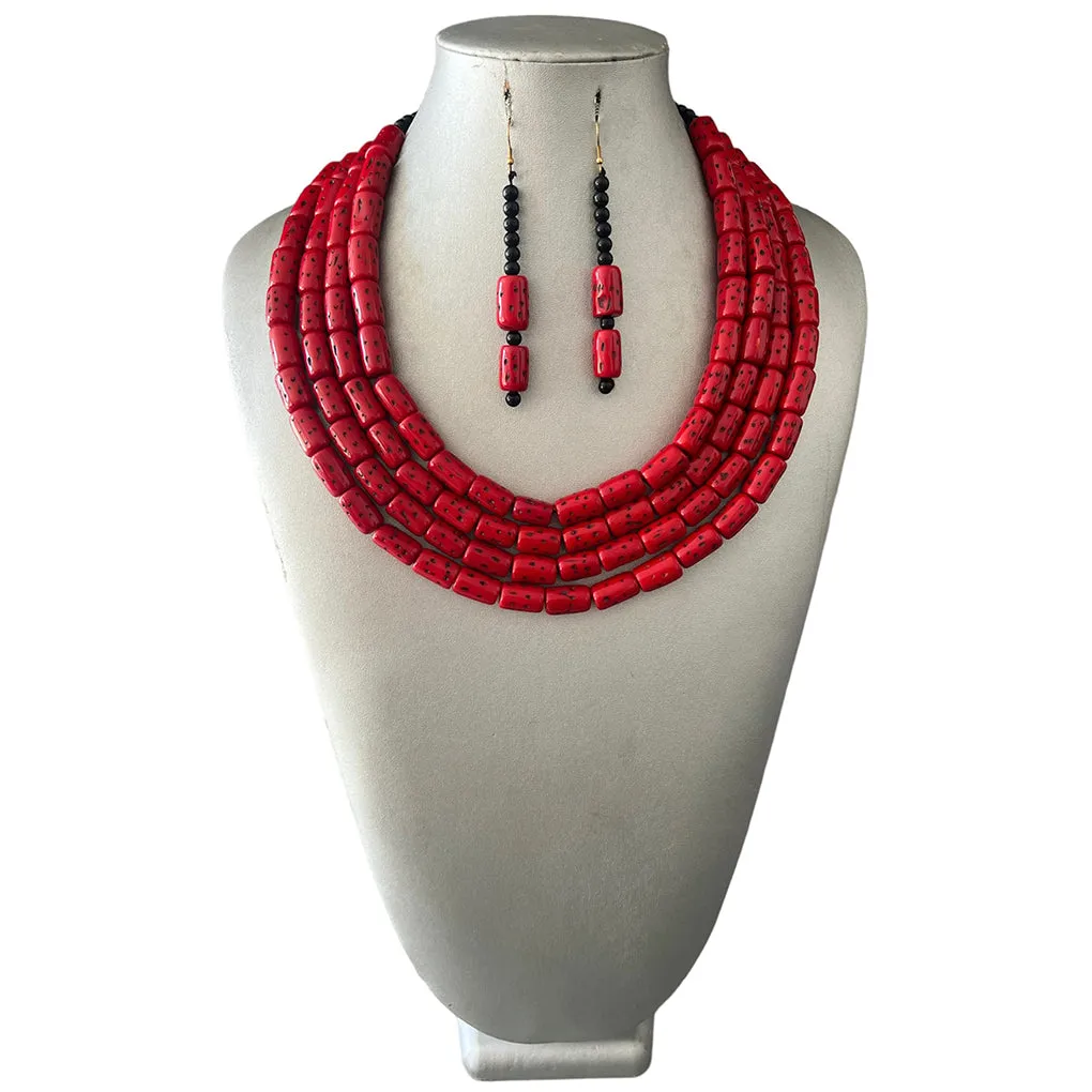 Women's Multi Layer Beaded Necklace Set -- Solid Color