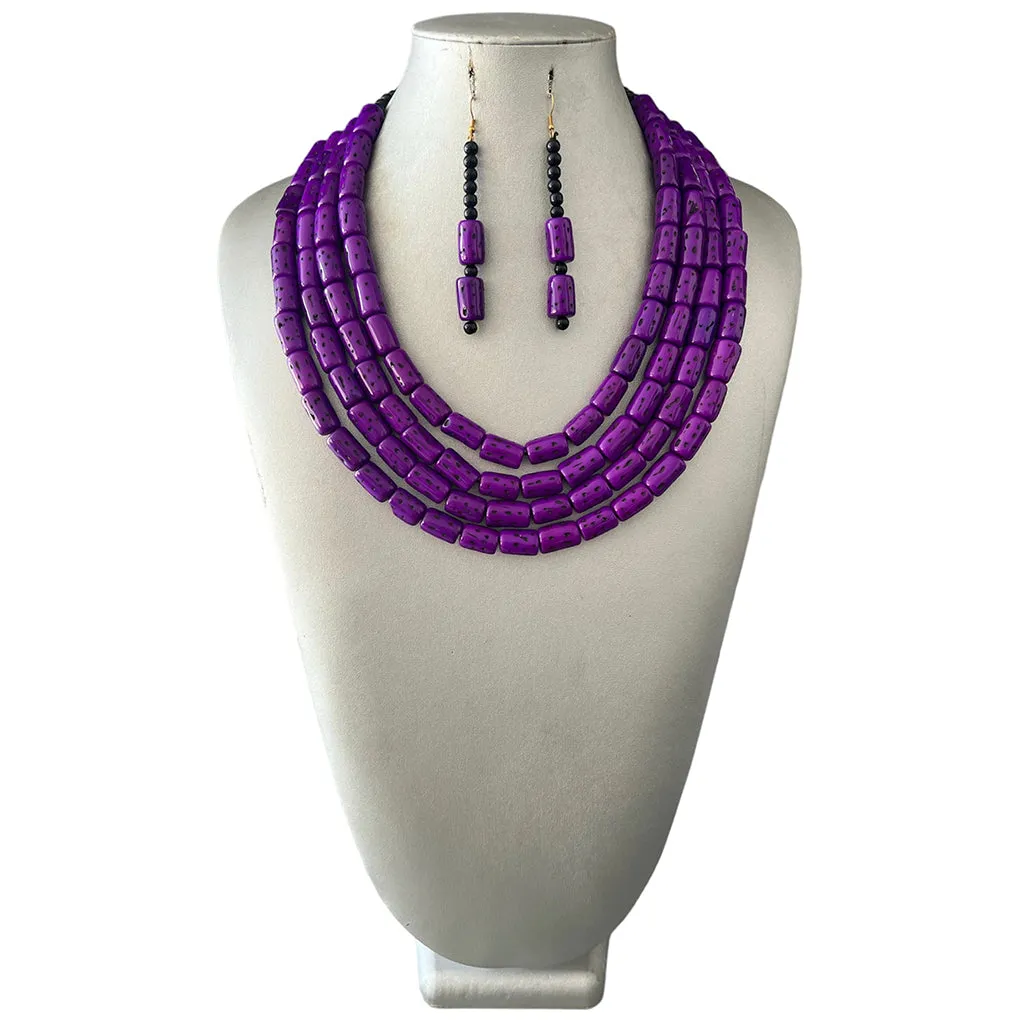 Women's Multi Layer Beaded Necklace Set -- Solid Color
