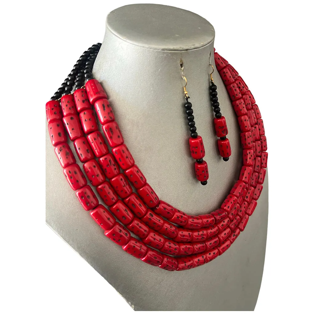 Women's Multi Layer Beaded Necklace Set -- Solid Color